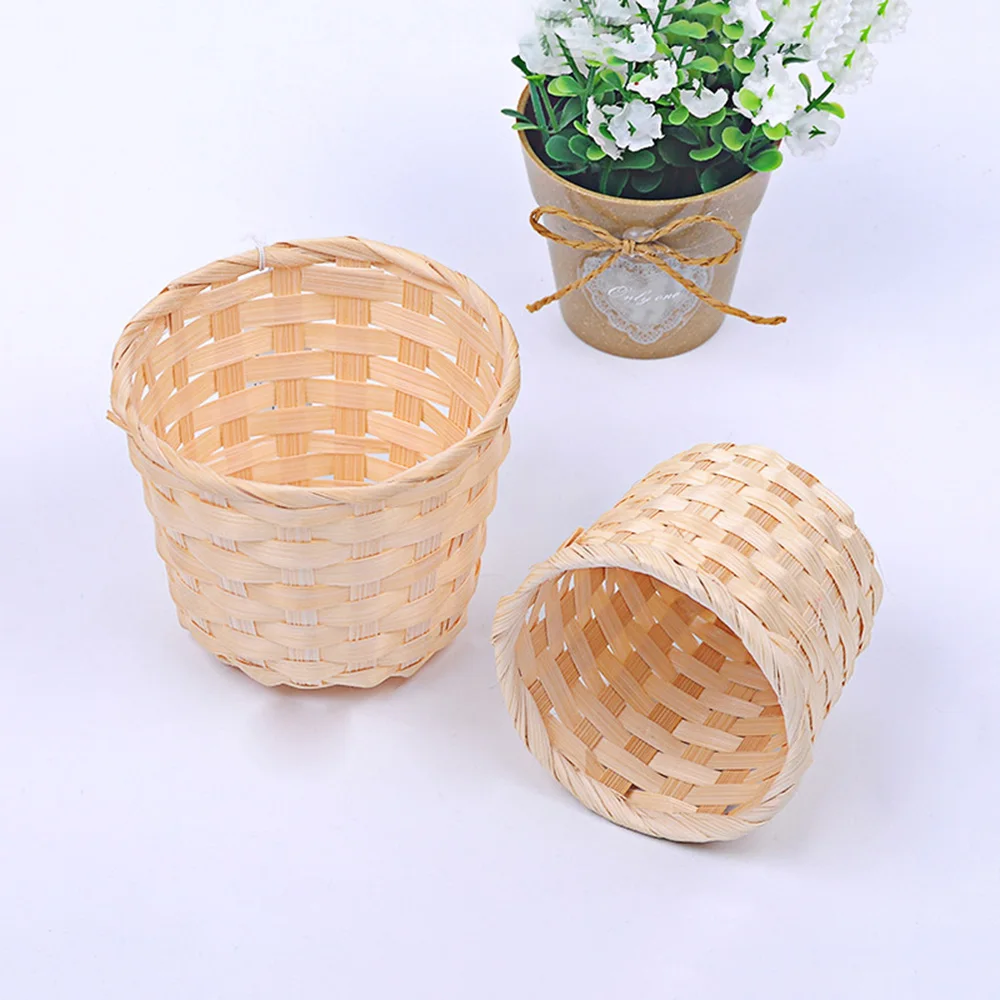 Bamboo Basket 1 Pcs Small Desktop Debris Storage Woven Flower Basket Bamboo Wood Woven Basket Two Sizes Optional