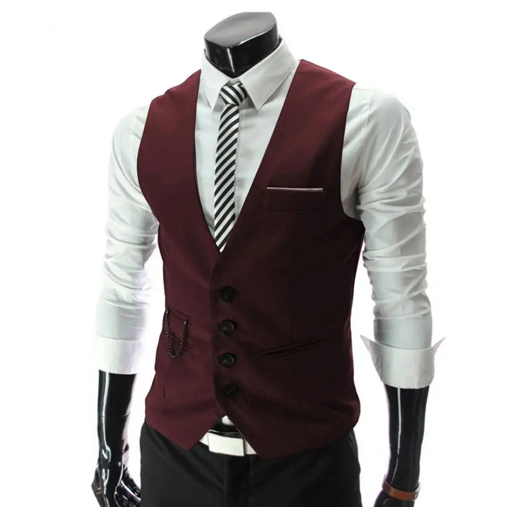 Chaleco de vestir ajustado para hombre, chaleco clásico informal de un solo pecho sin mangas, chaqueta Formal de negocios