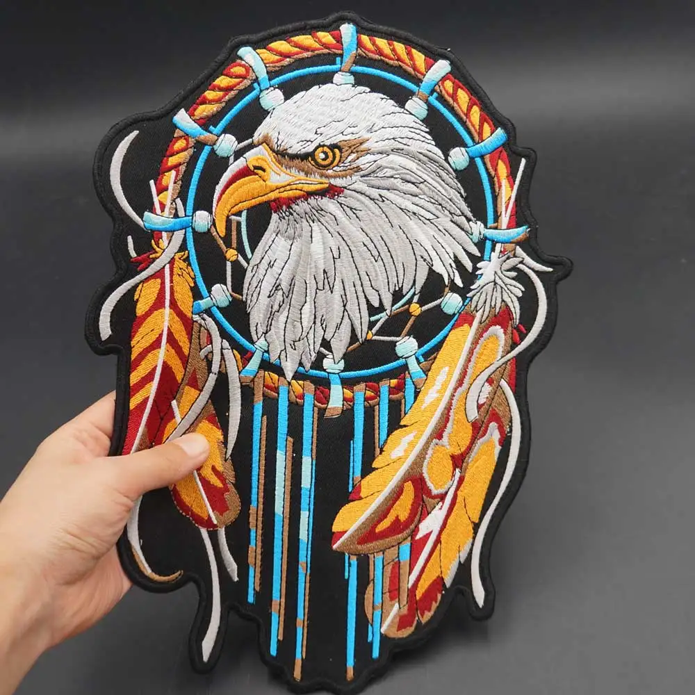 Large Indian Eagle Embroidery Motorcycle Biker Patch for Clothing Hat Bags Iron on Backing