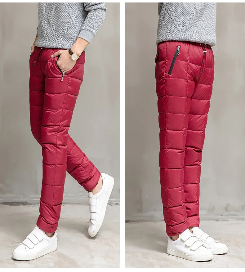 Mens 90% White Duck Down Padded Pencil Pants for Men Slim Down Pants Warm Duck Down Trousers Outdoor Snow Pants  PT-458