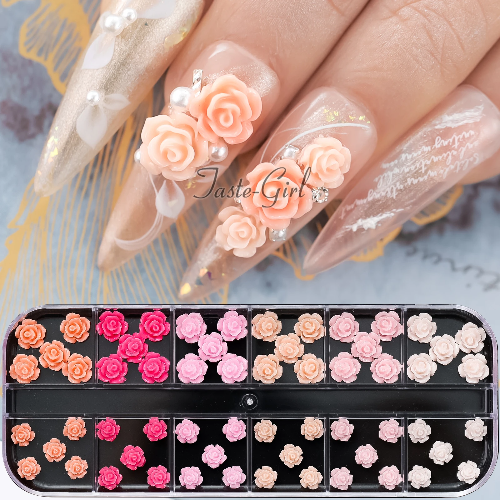 1 Box Mixed Design 3D Acrylic Flower Nail Art Decoration Charms Kit Fake Nails Accesorios Manicure Decor Nail Supplies Set