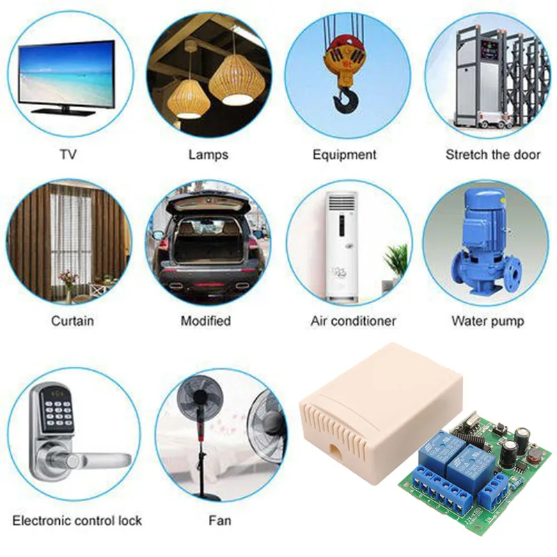 433MHz Universal Wireless Remote Control AC110V 220V 2CH Rf Relay Receiver and 1000m ON/OFF Transmitter For Garage door/Gate/Led