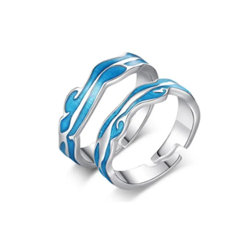 Couple's Water Wave Opening 925 Sterling Silver Rings