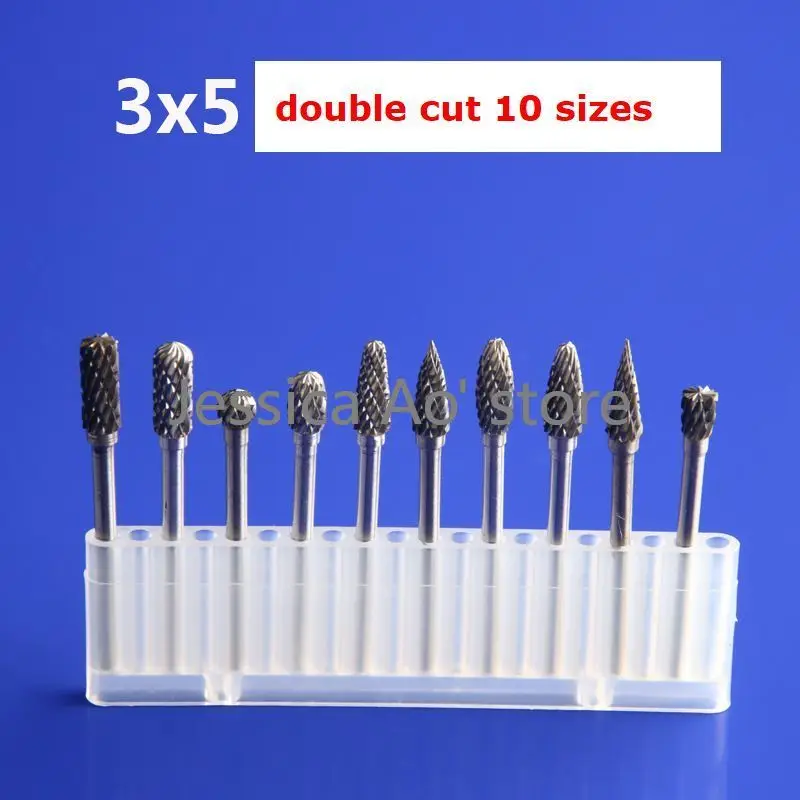 10 pz 3x5mm File rotante di alta qualità durevole lucidatura acciaio al tungsteno testa di macinazione Dremel frese frese fresa lavorazione del legno