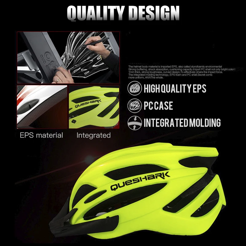 QUESHARK Men Women Ultralight Cycling Helmet Led Taillight MTB Road Bike Bicycle Motorcycle Riding Safely Cap With Sun Visor