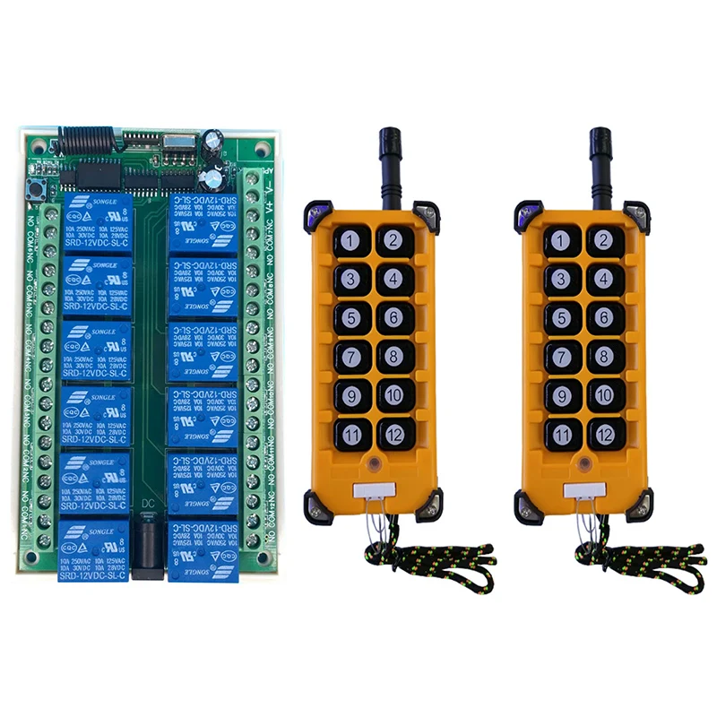 3000m DC12V 24V 12CH Radio Controller RF Wireless Remote Control Overhead travelling crane System Receiver + Numer button Remote