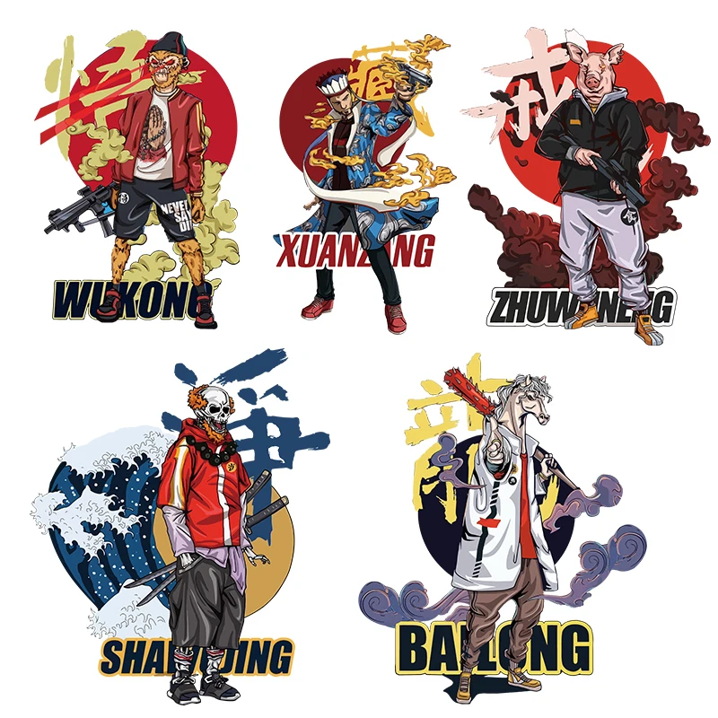 Cartoon Chinese Monkey Kings Horse Heat Transfer Vinyl Wholesale Sticker Iron On Heat Transfers For Clothes DIY Patches Washable