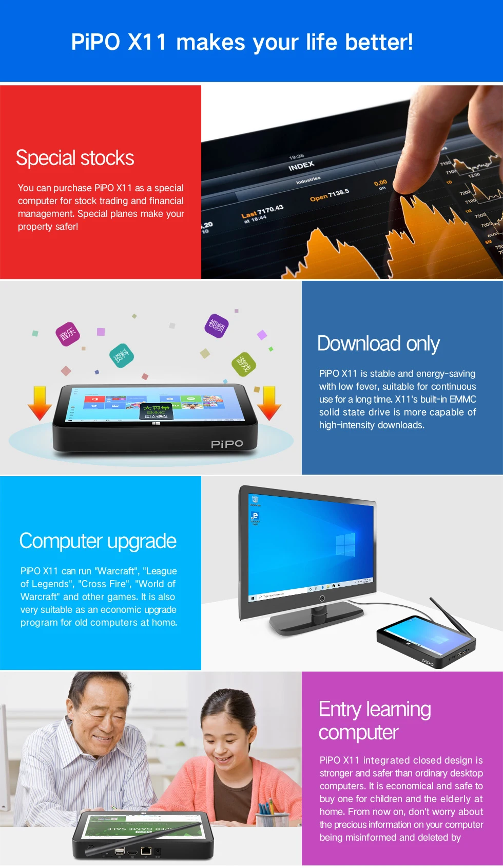 X11 Mini PC J4005 J4105 9inch 1920*1280 Win11 Win10 H9F Tablet PC 4G Ram 64G Rom TV Box BT5.0 Wifi5 RJ45 BT Pipo Mini Desktop