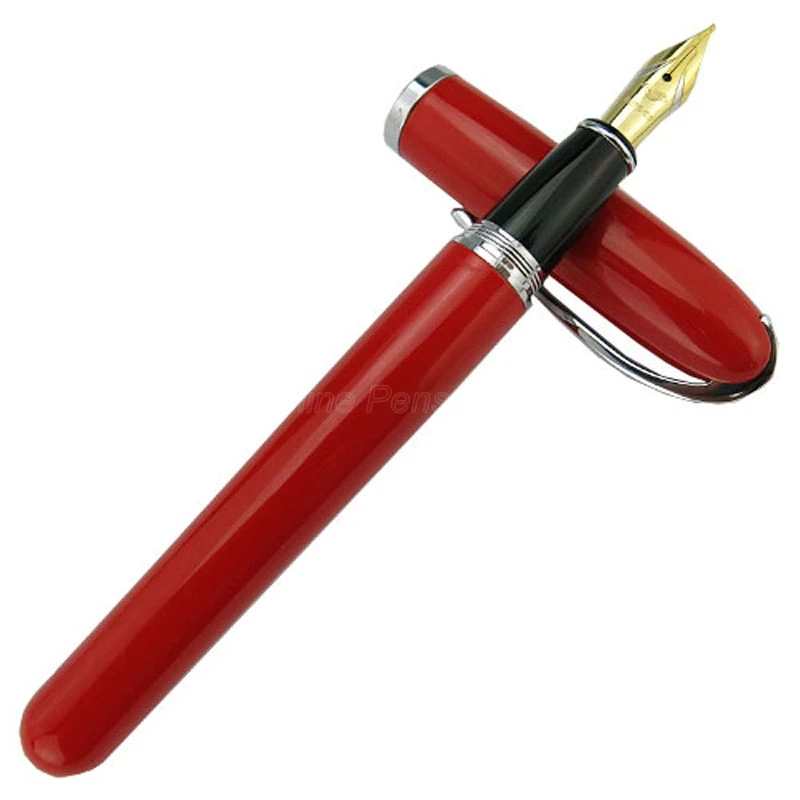 Baoer Fountain Pen Red Barrel With Silver Clip Iridium Medium Nib Writing Gift Pen Office & School & Home Supplies