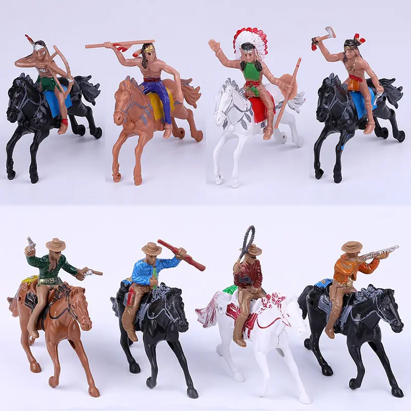 

16Pcs Small Indian Horse West Cowboy Plastic Classic Toys Children Kids Toy Indians Military Soliders Model Figure