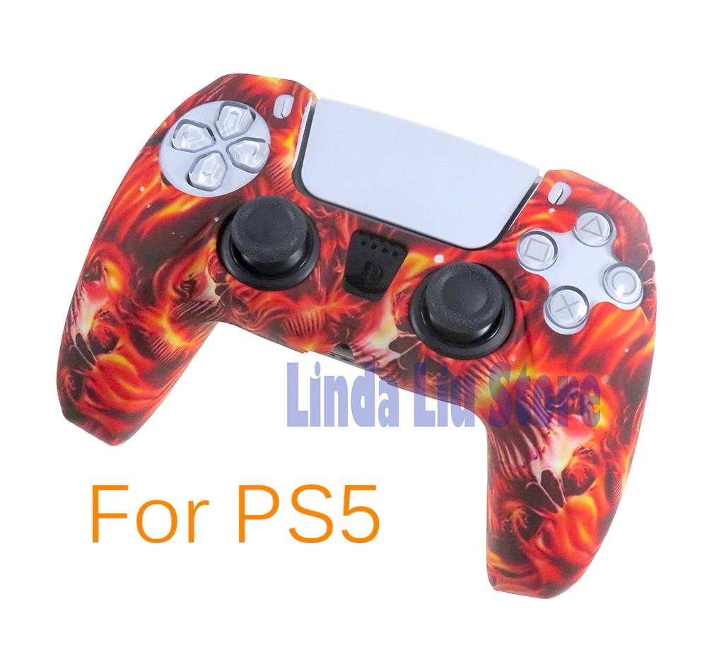 10pcs For PS5 Non-slip Silicone Rubber Cover Case for PlayStation 5 Controller Gamepads Water-transfer Silicone Skin Protection