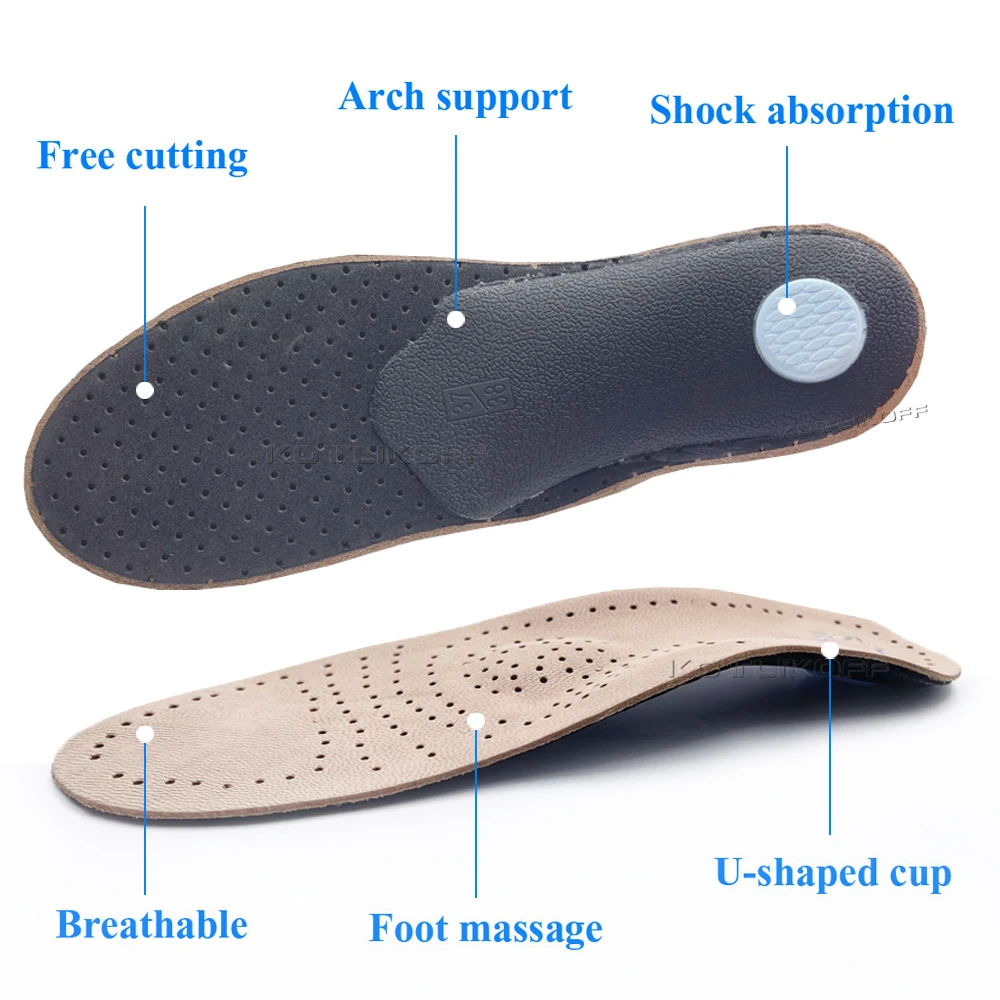 Genuine Leather Orthopedic Insoles For Feet Arch Support Plantar Fasciiti Foot Varus Valgus Orthotics Insole For Men Women