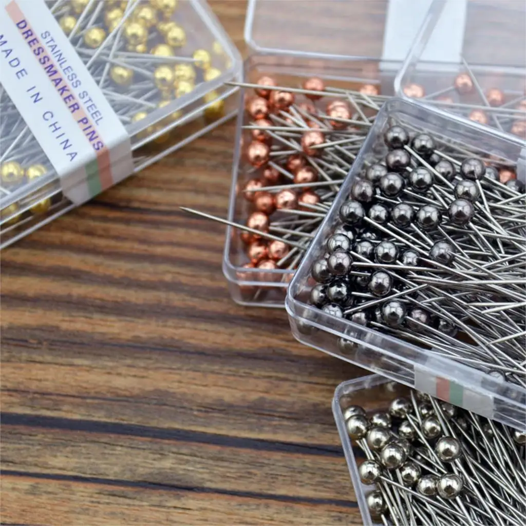 100pcs Colorful Round Pearl Head Dressmaking Pins Needles Sewing Stitch DIY Craft Wedding Corsage Positioning Box Sewing Tools