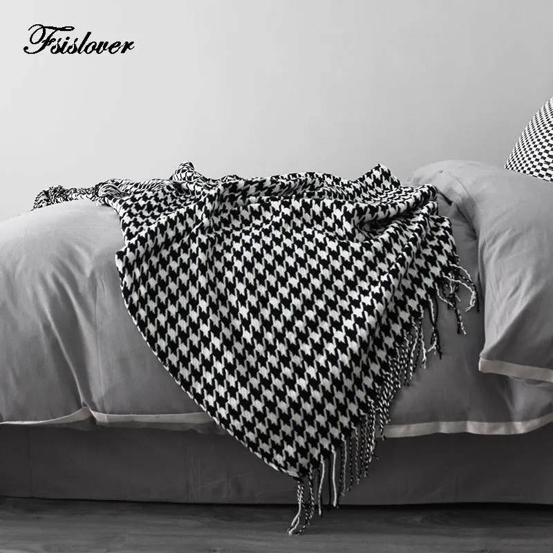 

Houndstooth Fireplace Blanket 2022 New Bedspread on the Bed Woolen Blanket Sofa Cover Fluffy Plaid Throw mantas de cama invierno