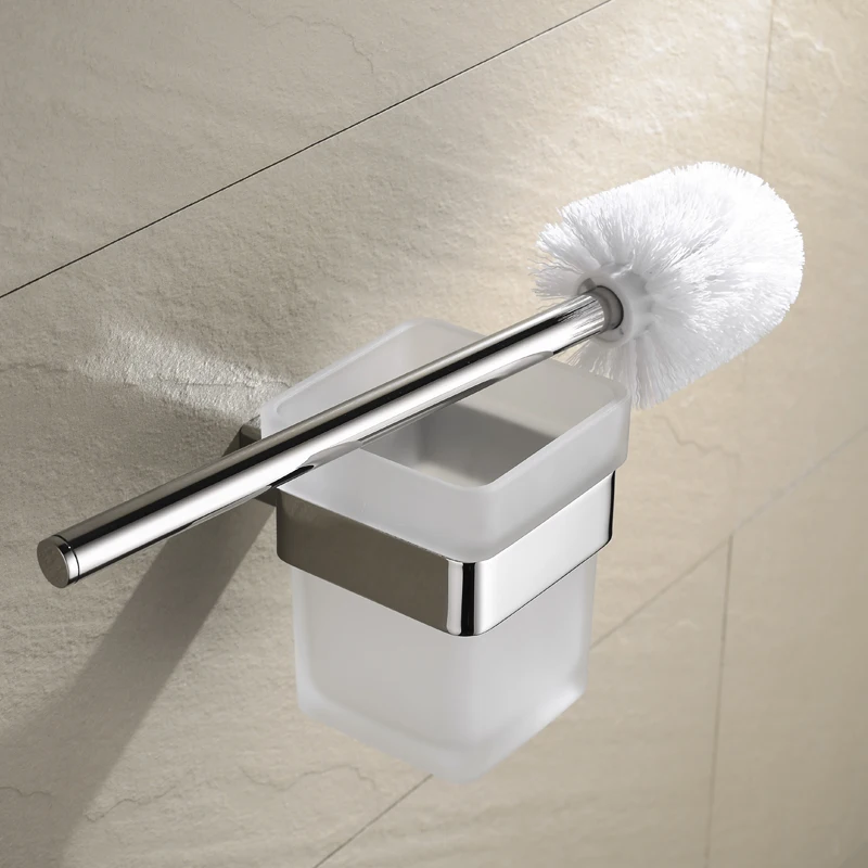 

Toilet Brush with Holder Set Glass Toilet Bowl Brush Wall Mounted Polished Bathroom Toilet Cleaning Brush Holder