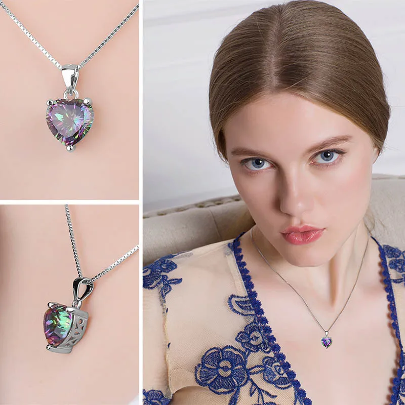 Jellystory Fashion 925 Sterling Silver Necklace with Heart-shaped Topaz Gemstone Pendant for Women Wedding Party Gift Jewellery view 6
