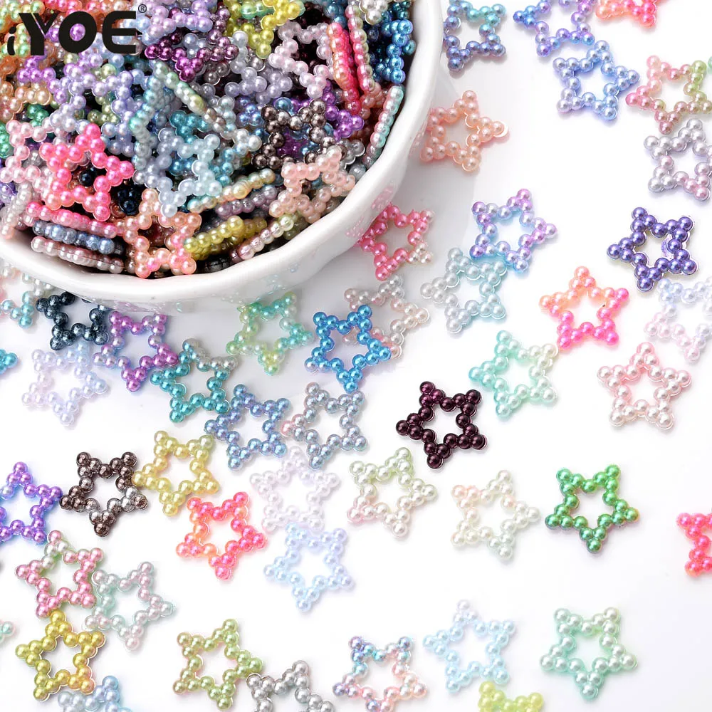 iYOE 100pcs/Lot 10mm Shiny Abs Star Beads Multicolor Imitation Pearls Beads Flatback For Making Hairpin DIY Art Scrapbooking