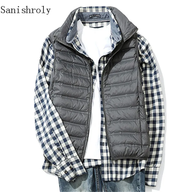 

Осень-зима, мужской жилет на белом утином пуху, ультра легкий тонкий пуховый жилет без рукавов, пальто, мужской песочный воротник, теплая майка