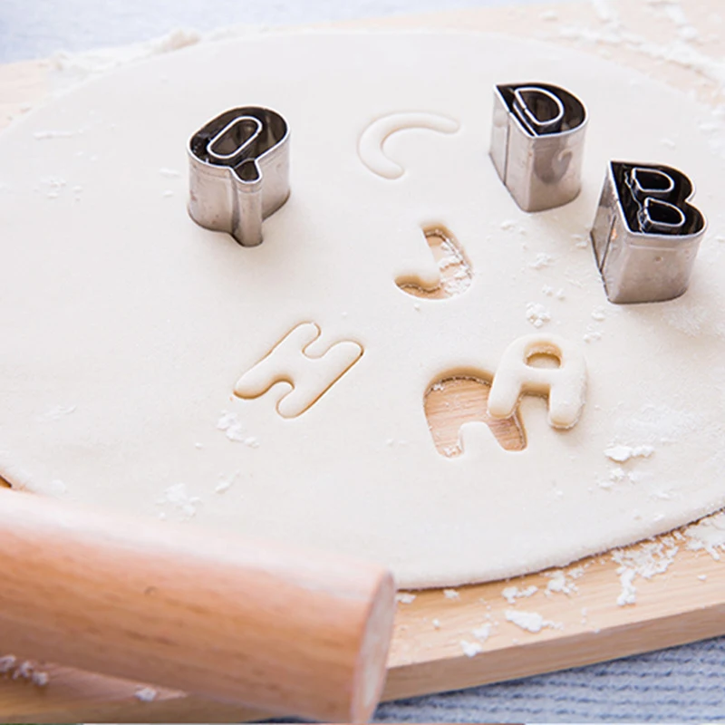 Juego de cortadores de galletas con letras del alfabeto de acero inoxidable, moldes de decoración de pasteles, cortador de Fondant