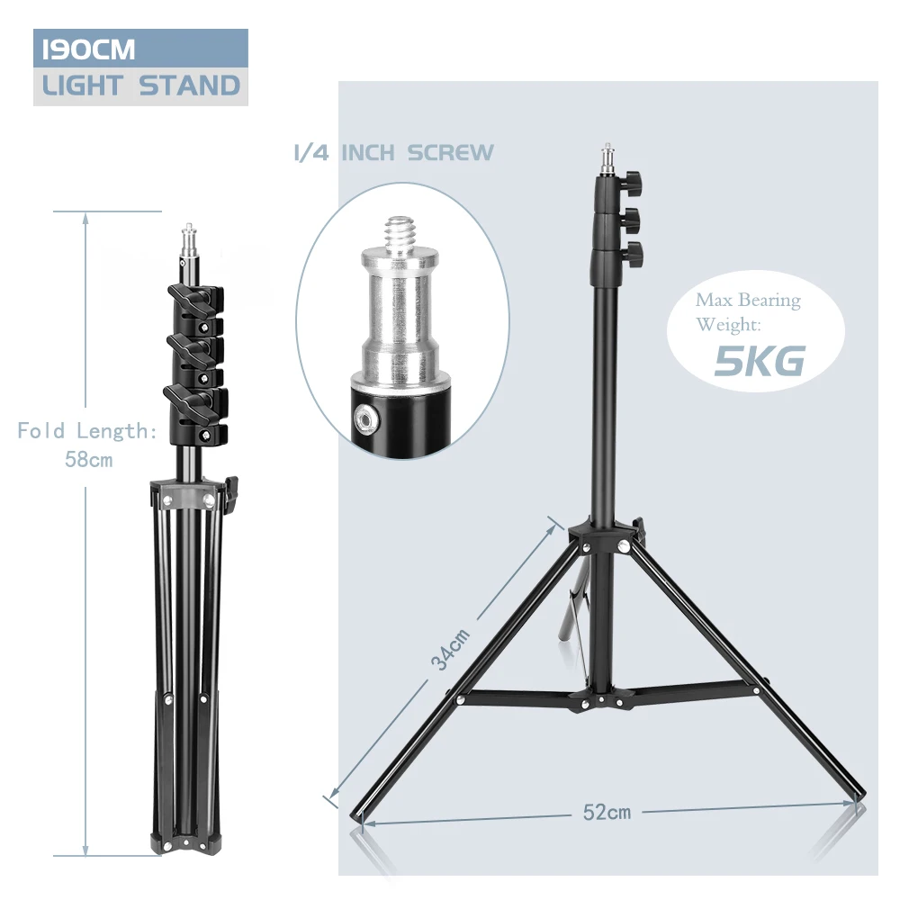 37/68/100/150/190cm Photography Studio Adjustable Light Stand Portable Tripod Stand With 1/4 Screw Head For Flash Photo Studio