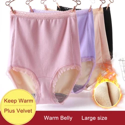 Plus Size Women Plus Fleece Panties Sexy Winter Thicken Keep Warm Panties High Fit Women's Cotton Briefs Large Size Plus Velvet