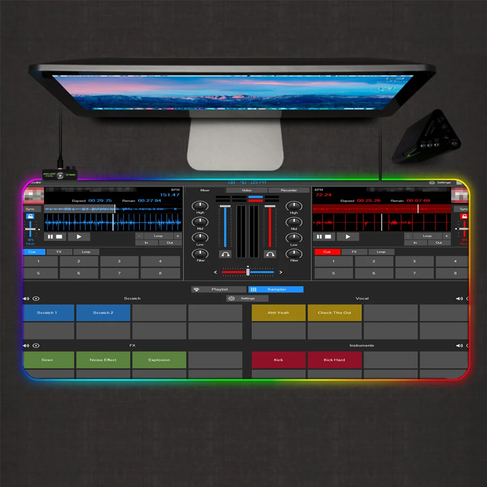 

Anime Dj Recording Disk Big RGB Gaming Mouse Pad Lock Edge Internet Cafe Computer Keyboard Desk Pad Non-Slip Comfortable Xxl