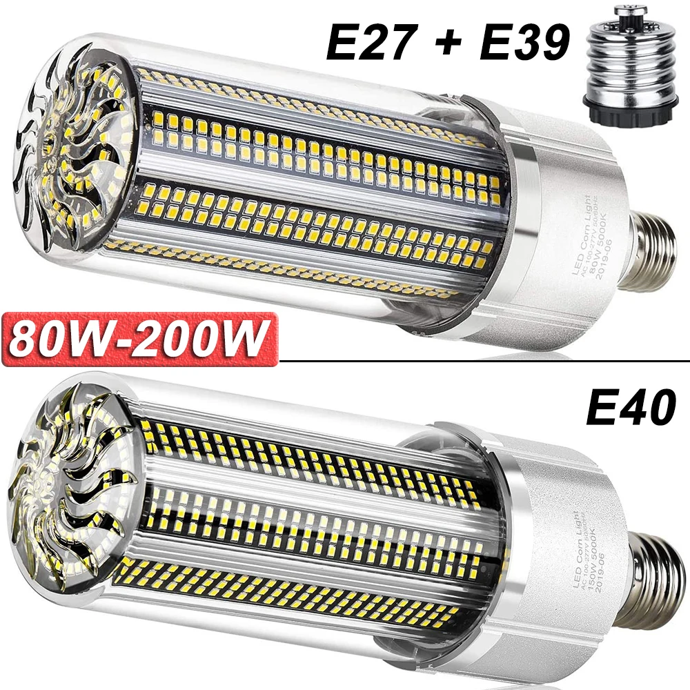 판매 80W-200W 슈퍼 밝은 옥수수 LED 전구 내장 열 분산 팬 천장 조명 차고 숍 공장 D30