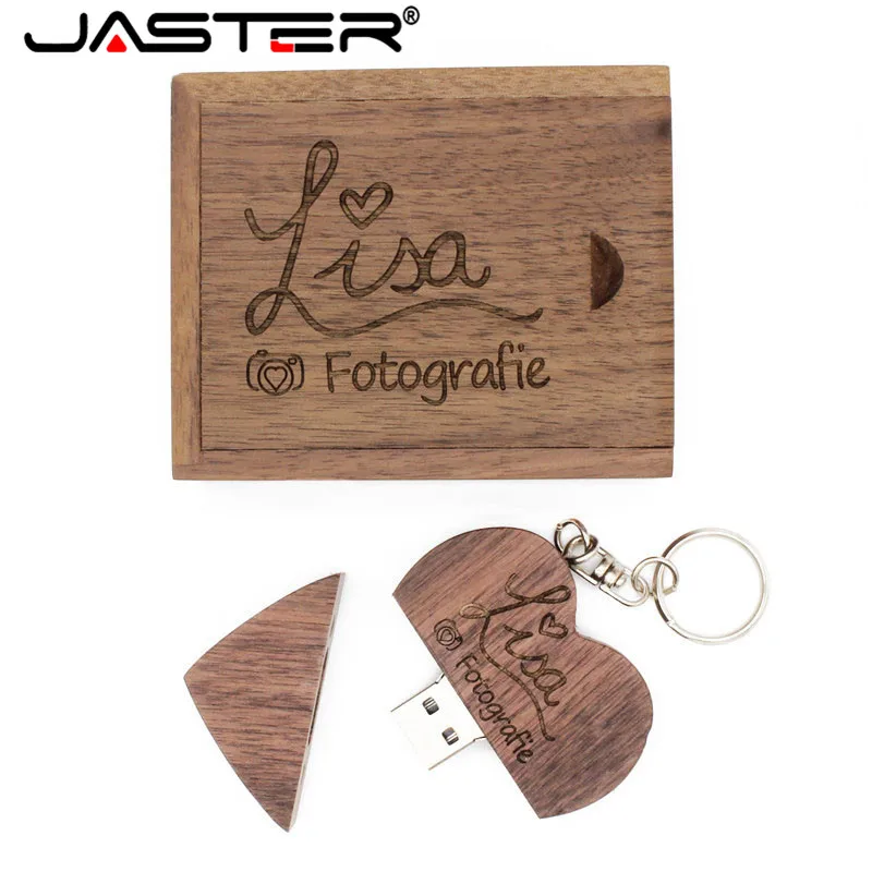 JASTER USB 2.0 Flash Drive Promosi Kayu 1 Buah Logo Gratis Bentuk Hati Kapasitas Nyata 4GB 8GB 16GB 32GB 64GB