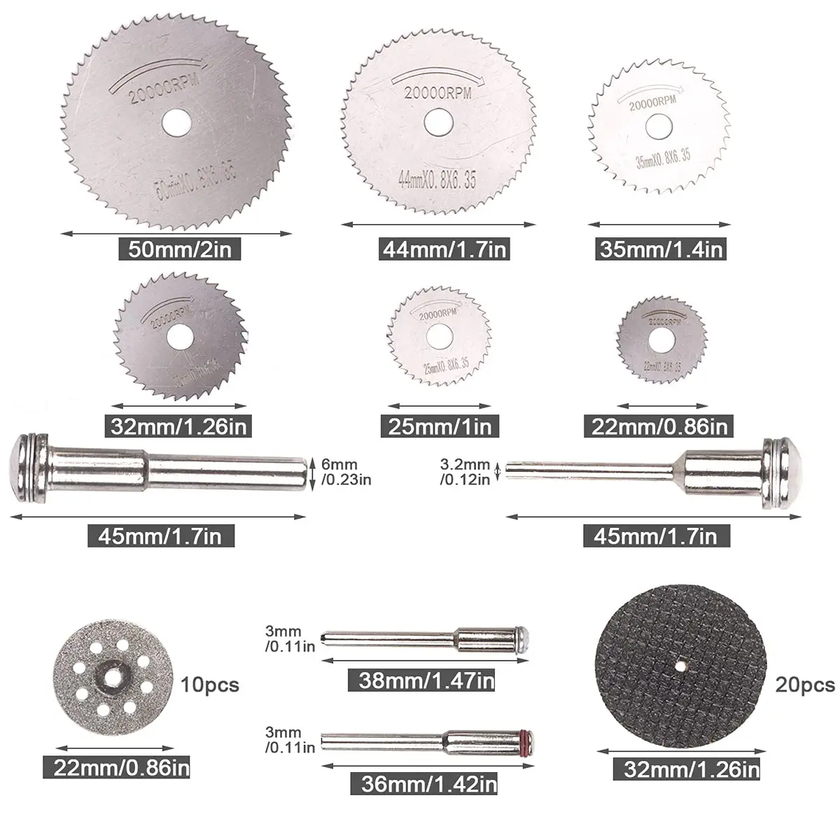 32Pcs Rotary Tool Cutting Blade Set with Rod Cutting Tool for Rotary Grinding Abrasive Tools