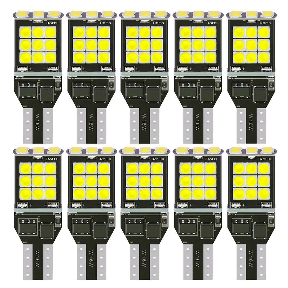 

10Pcs W16W LED Bulb T15 Led Canbus OBC Error Free 920 921 912 Lamp 3030 24SMD Car Reverse Lights Backup Stop 6000K White DC 12V