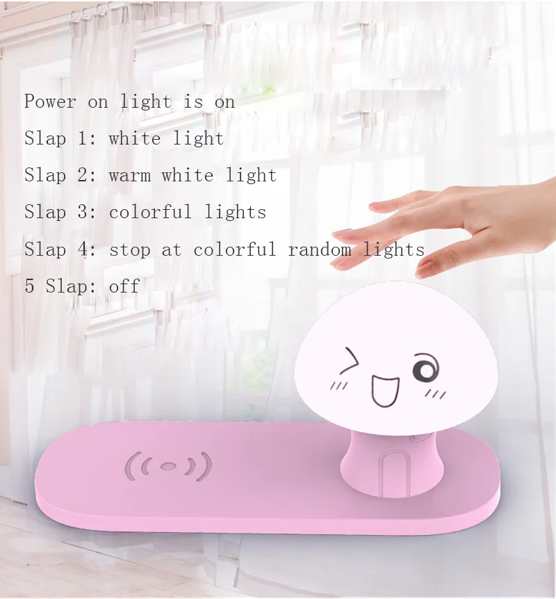 Fast Wireless Charger LED Mushroom Night Light USB Charger For iPhone Samsung Huawei Android Qi Wireless Charging Station