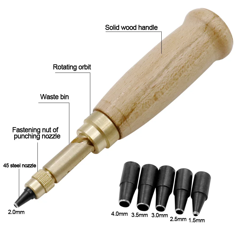 Leather Punching Tool Auto Removable Belt Noise Reduction Screw Hole Punch Craft Book Drill Sewing With 6 Size Tip 1.5 - 4.0mm