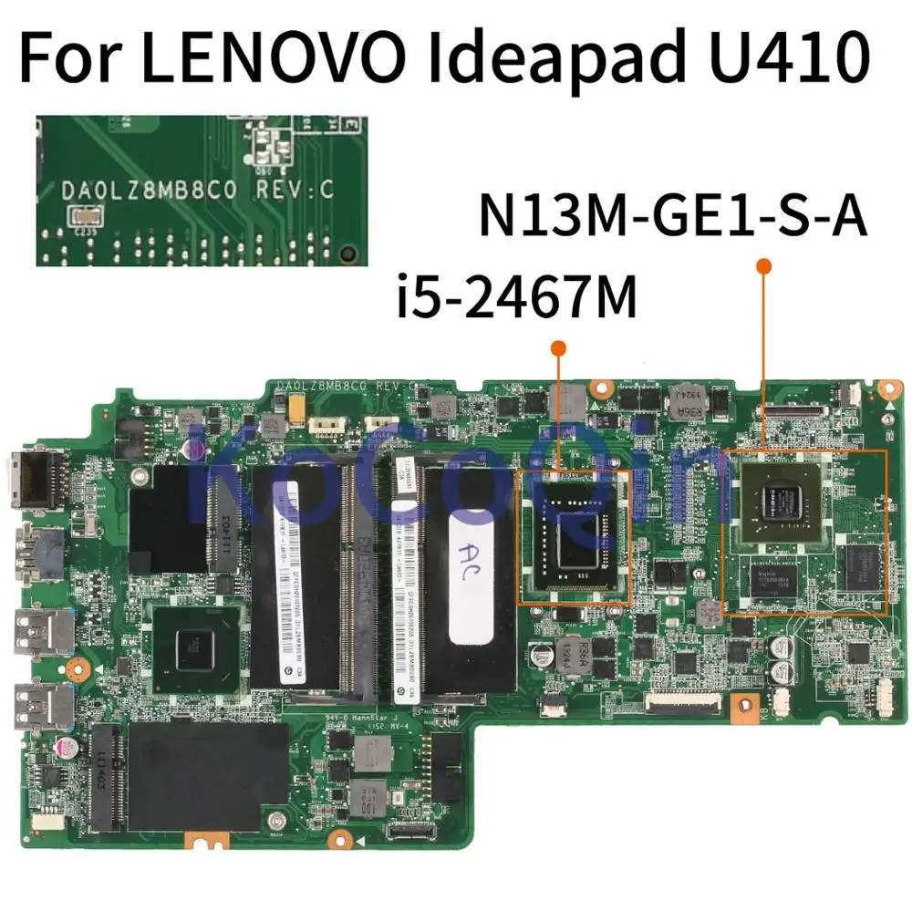 

KoCoQin Laptop motherboard For LENOVO Ideapad U410 DA0LZ8MB8C0 Mainboard SR0D6 I5-2467M N13M-GE1-S-A1