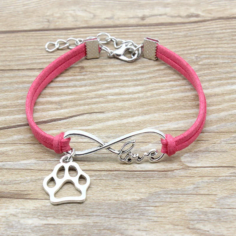 Infinity Love Animal Dog Cat Paw Charm Suede Leather Bracelets Hot Pink Red Black Gifts For Women & Men Bracelets Jewelry