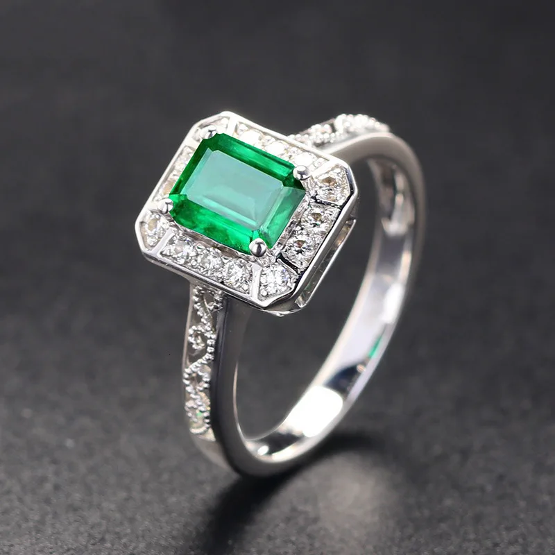 Cellacity Classic  Silver Rings With Rectangle Shape Emeral Zircon Gemstone Jewelry Open Size For Women Party Gift Wholesale