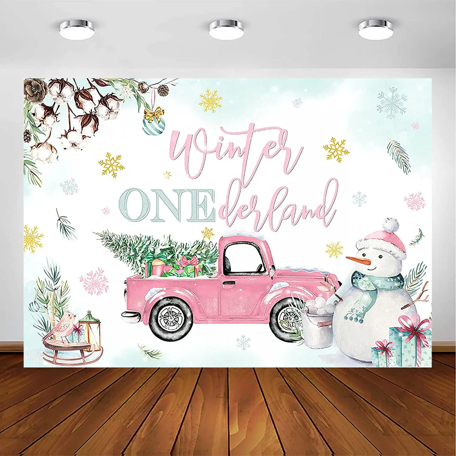 Winter Onederland Birthday Backdrop Baby Girl 1st Birthday Party Photo Background Pink Truck ONEderland Birthday Decoration