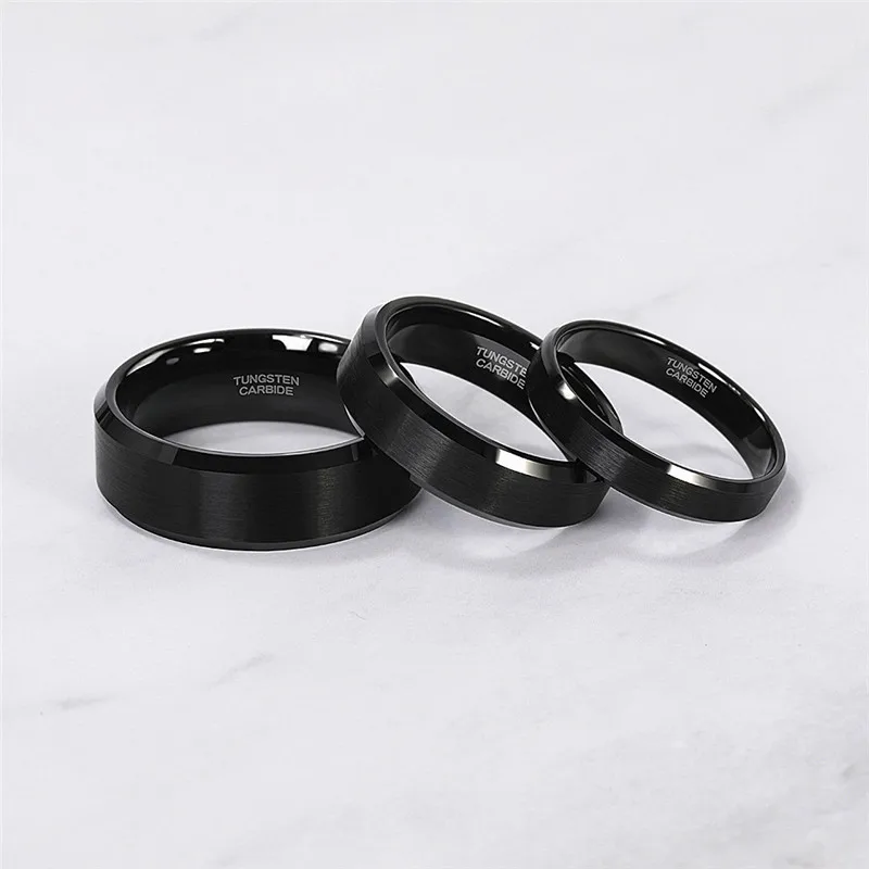 TIGRADE 4/6/8/mm Schwarzer Wolframkarbid-Ring für Männer, Gebürstete Silberfarbe, Ehering, Verlobungsringe für Frauen, Herrenschmuck – Detail 3
