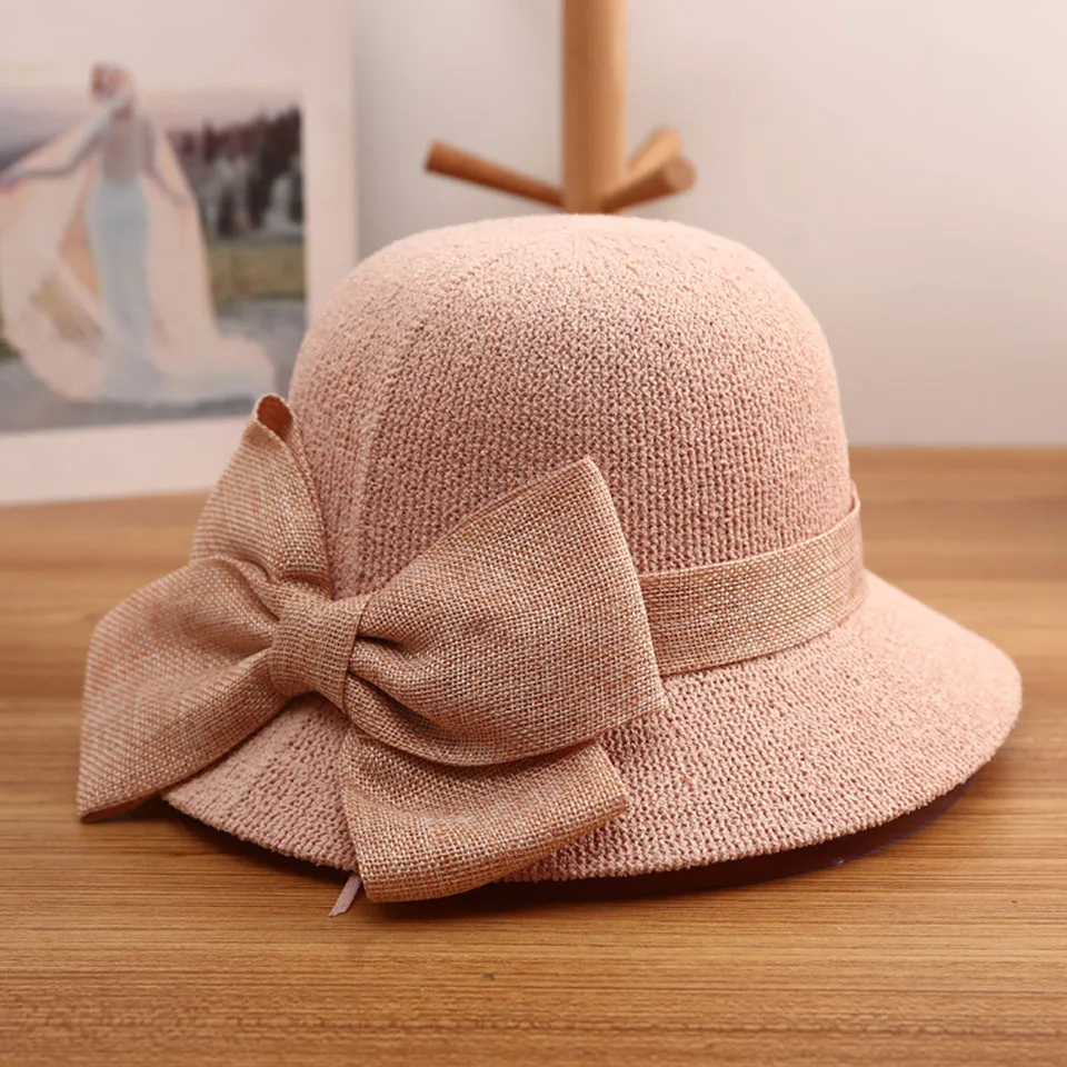 2021 fashion summer Women\'s bucket hat Straw made Bow hand-made straw hat foldable parent-child Panama hat children beach sun vi