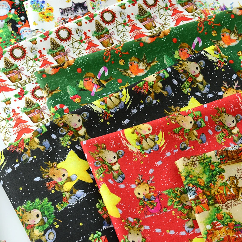 Christmas deer Christmas deer bear Santa Claus 100% Cotton Fabric DIY Tissue Patchwork Printed Sewing Christmas decoration