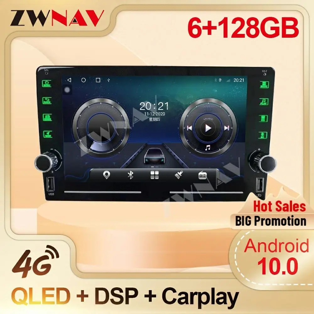 6+128G 8 Core Carplay Android 10 Car Multimedia Player Universal GPS Navigation Auto Radio Receiver Video Audio Stereo Head Unit