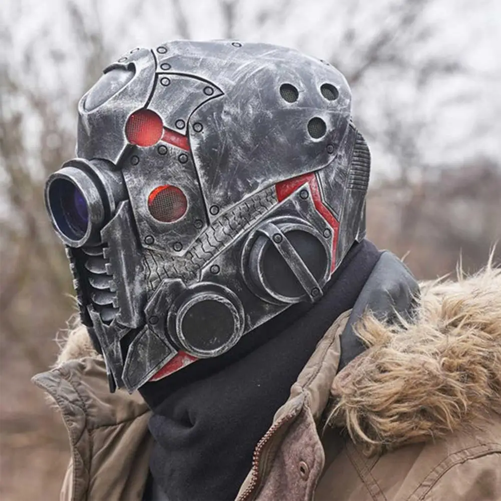 Casco Punk Masque Halloween Cosplay maschera a testa piena in lattice naturale Steampunk Robot Masque copricapo Costume di Halloween puntelli