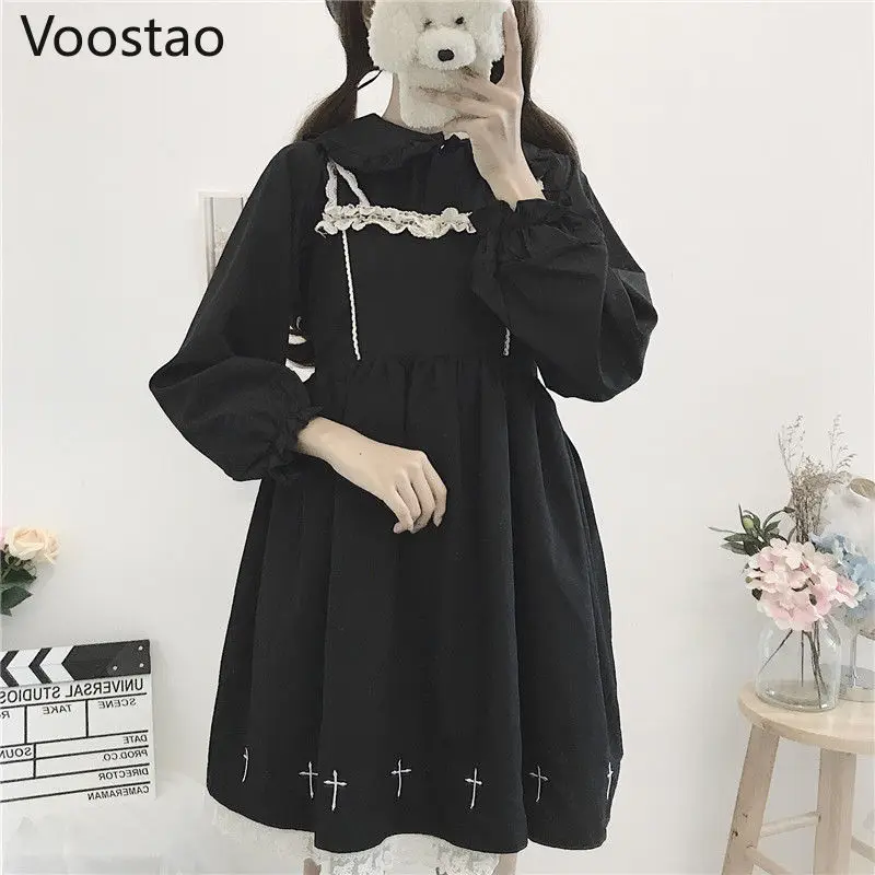 Autumn Winter Japanese Style Lolita Shirts Girly Peter Pan Collar Lantern Long Sleeve Tops Women Sweet Blouses Wear With Dress