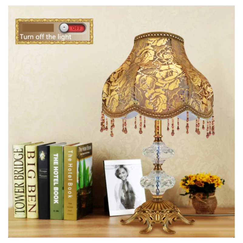 OURFENG Modern LED Table Desk Lamp Crystal Bedside Light Decorative For Home Foyer Office Bed Room Study Dining Room