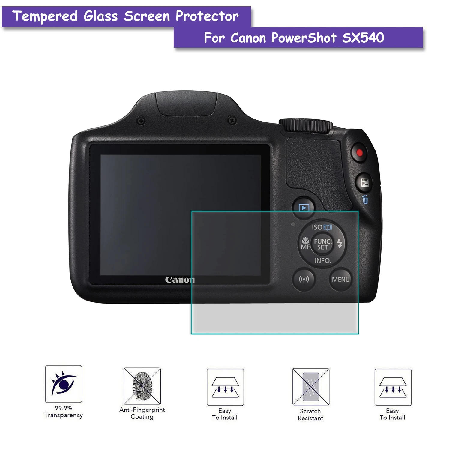 Película protectora de pantalla LCD de vidrio templado 9H para Canon PowerShot SX540, cubierta antiarañazos, accesorios de cámara