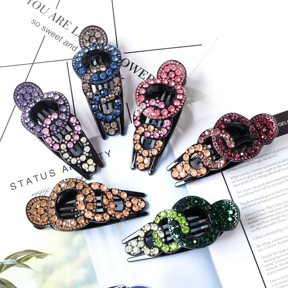 Fashion Girl Rhinestone Hair Claw Tree Leaf Geometric Imitation Barrettes Hairpin Retro Crystal Hair Clips Wome Hair Accessories