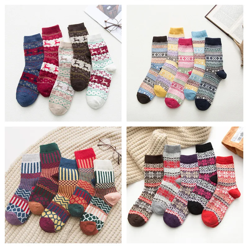 

5 pairs Winter Wool Cashmere Warm Thicken Thermal Soft women colourful Socks Boots Floor Sleeping Socks Christmas Socks for love