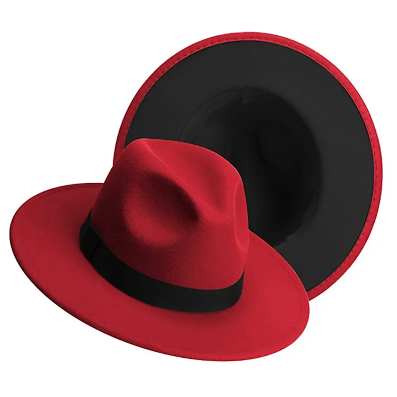 Classic Two Tone Felt Fedora Hats for Men Wide Brim Jazz Hats for Women Elegant Trilby Cap wholesale