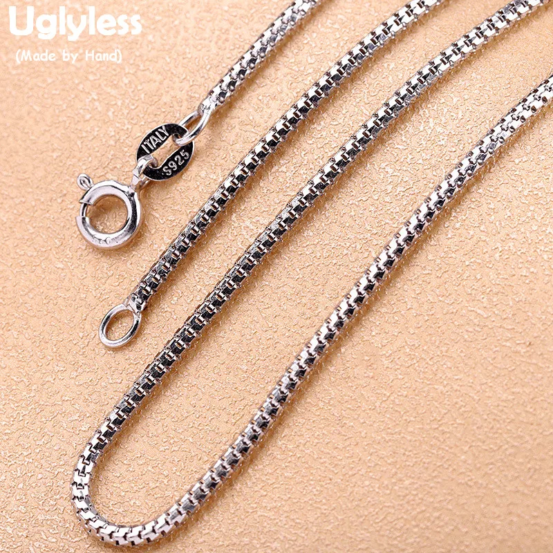 

Uglyless Unisex Flat Silver Chains Necklaces NO Pendants Men Women Solid 925 Silver Jewelry Accessory 1.6MM Chains Jewelry C100