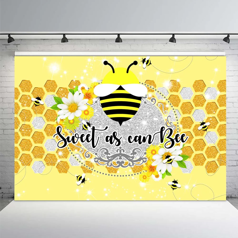 Bee Theme Honeycomb Baby Shower Photography Backdrops Bee-Day Sweet as Can Bee Birthday Decorations Photo Booth Background