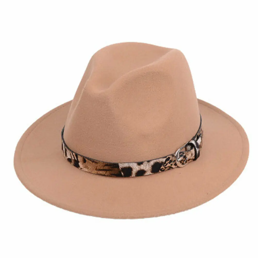 2020 Fashion Trend Women Ladies Wool Felt Fedora Hat Leopard Print Wide Brim Wool Panama Casual Formal Party Winter New Fedoras